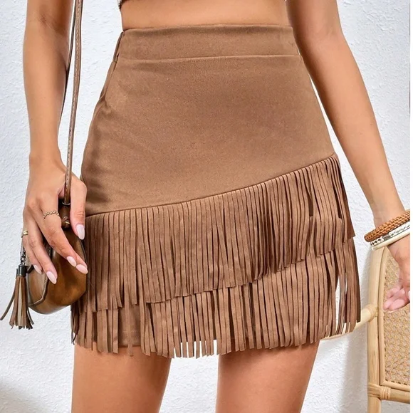 Luxe Vegan Suede Western Mini Skirt - Picture 7 of 9